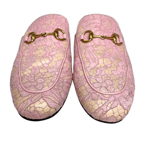 Gucci Princetown Horsebit Slipper EU 36.5 US 6.5 Pink Lace Mule Loafer Flats - Picture 3 of 10